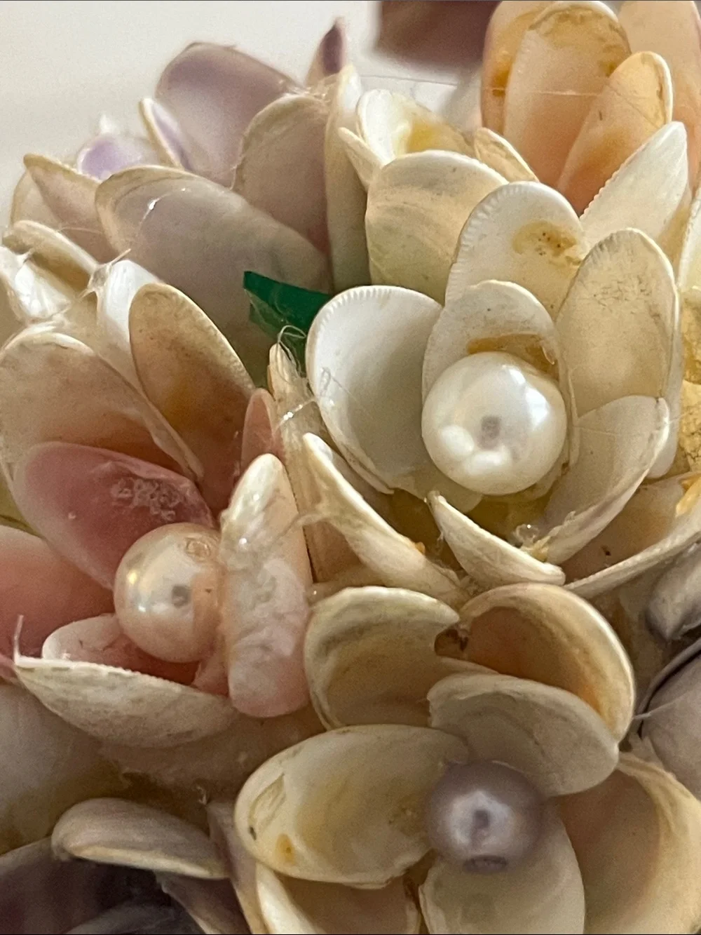 Handcrafted Shell Flower Topiary in Cream, Purple & Pink Faux Pearls